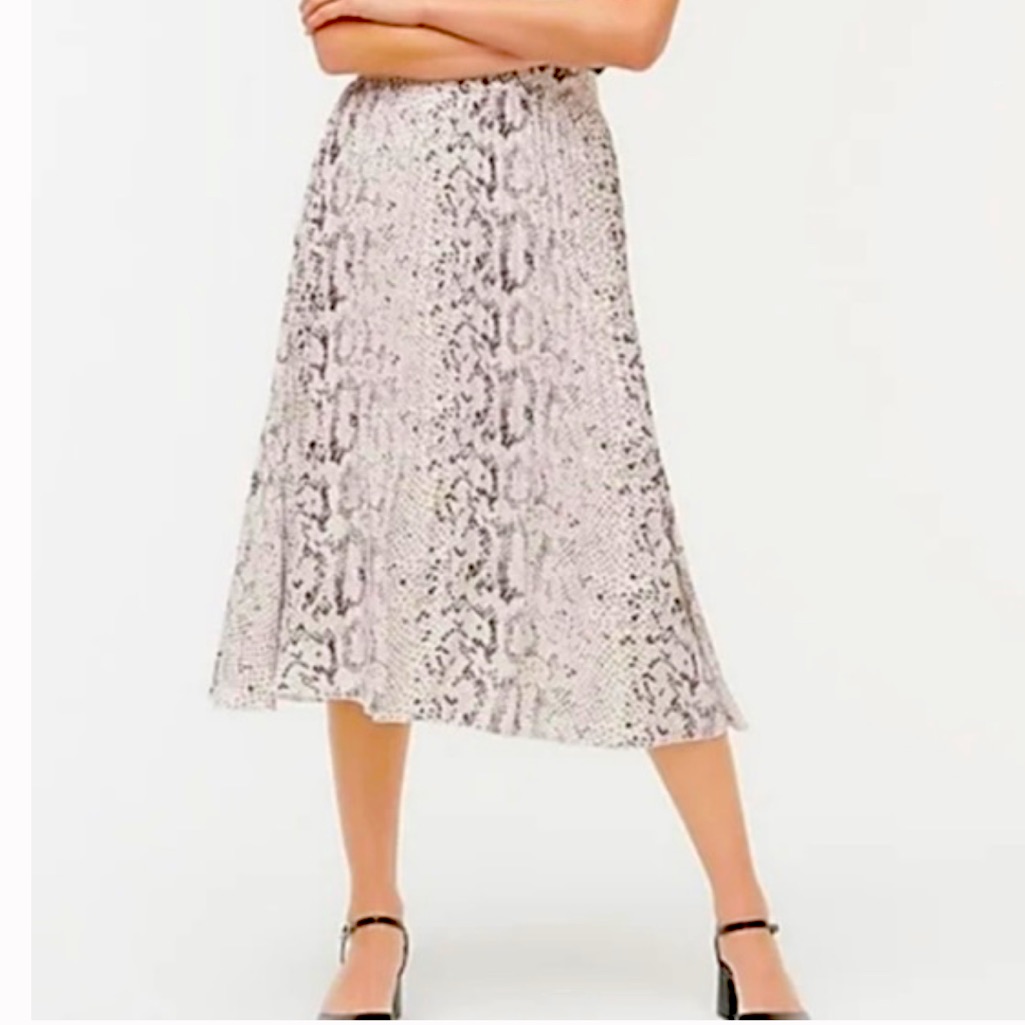 J Crew Factory Animal-Print Pleated Midi Skirt White Gray Reptile Snake Nwt-6